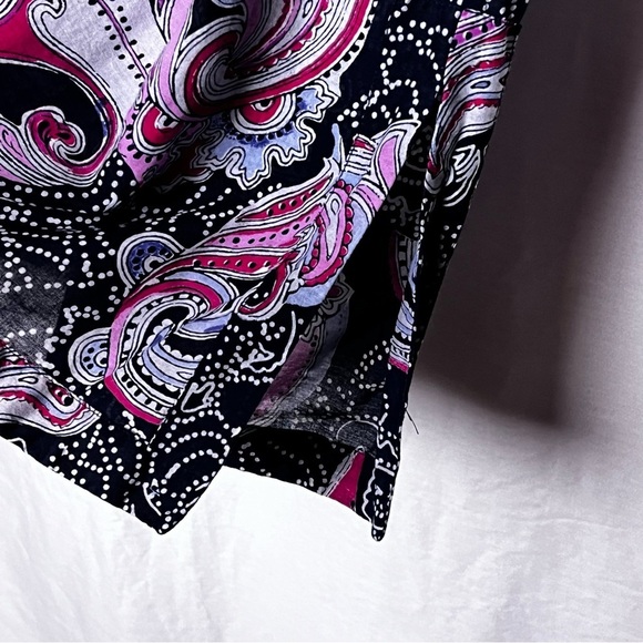 Lucky Brand | Purple Black Boho Paisley Split Neck Cotton Tunic Top, Medium - Picture 4 of 6